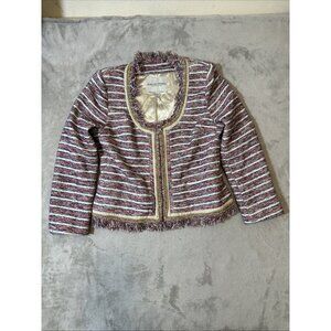 Boston Proper Multicolor Metallic Tweed Fringe Trim Open Jacket Blazer Size 10